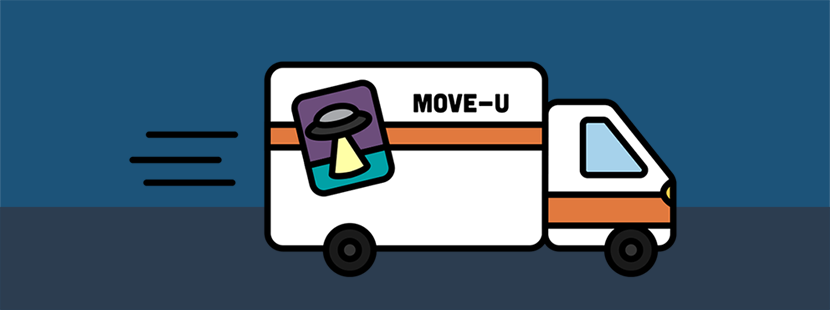 Illustration of a white and orange moving van says Move-U