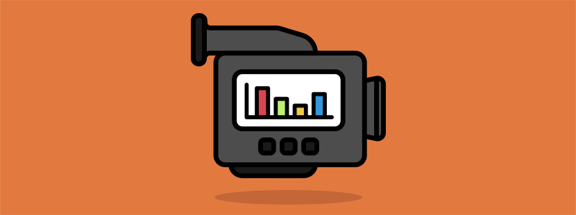 Illustration of a video camera with a bar graph on it.