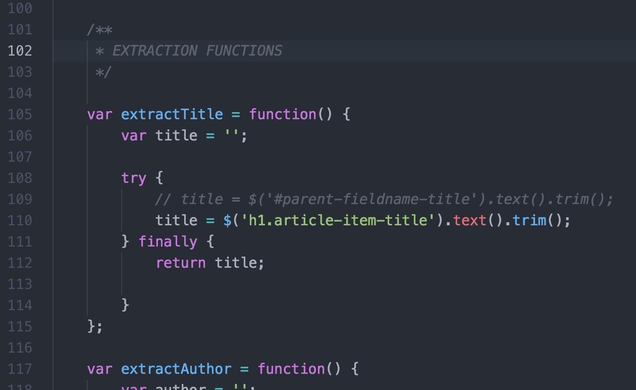 Code showing extraction functions - craft cms