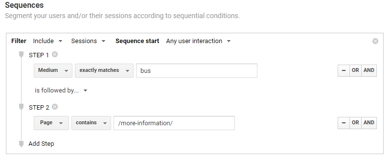 Sequences in google analytics dashboard