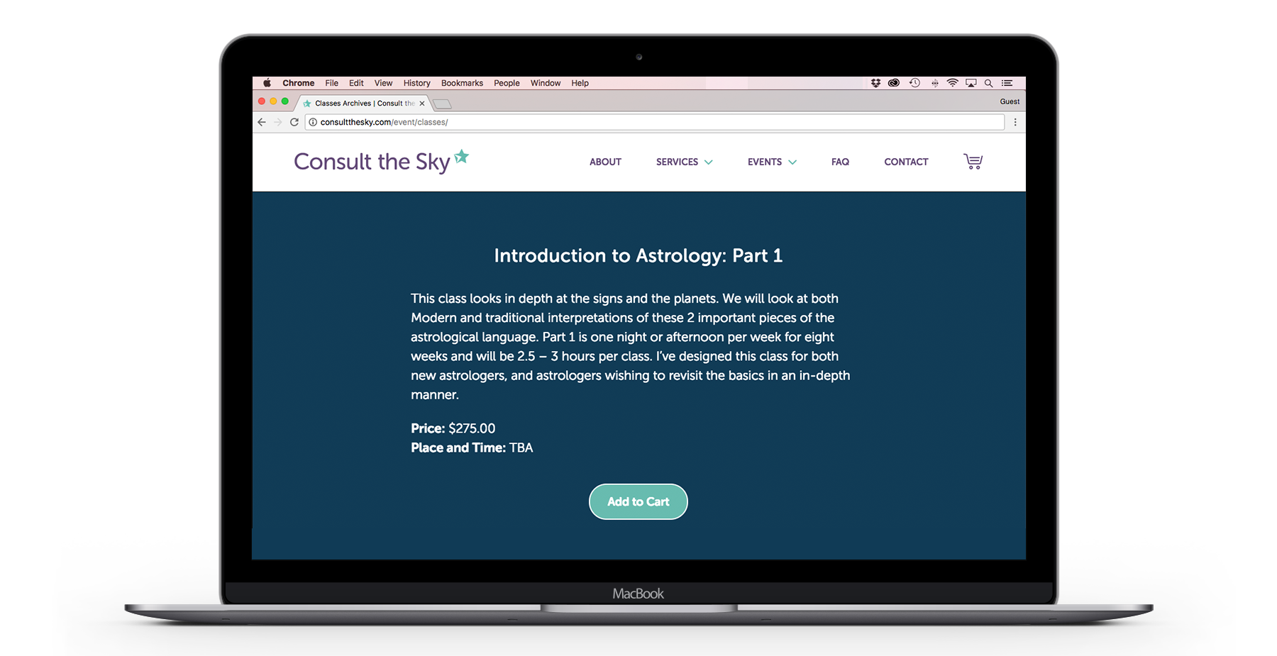 The Consult the Sky website is seen on a MacBook.