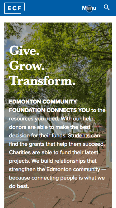 The Edmonton Community website's mobile menu.