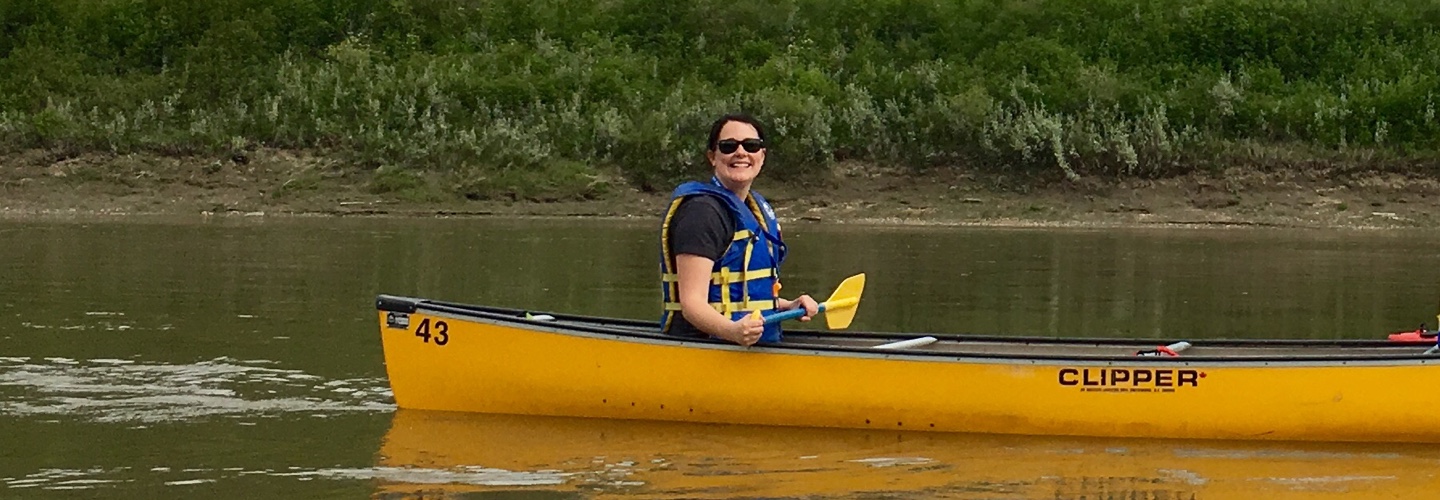 Jen in a canoe