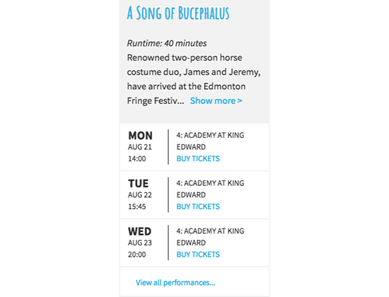 Fringe theatre performance times 2017
