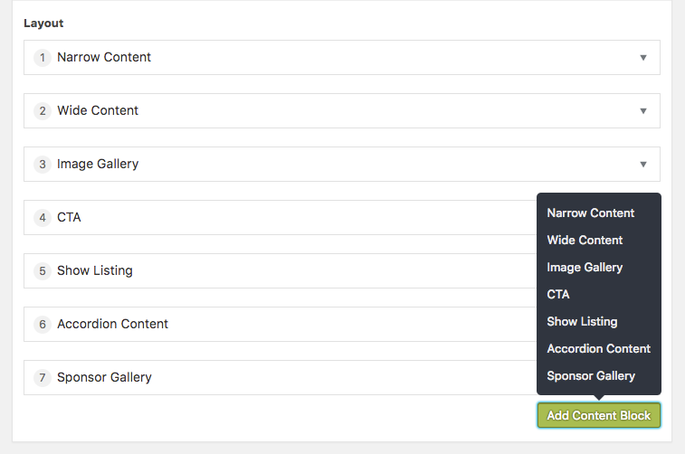 WordPress backend content block examples