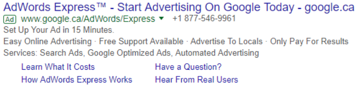 Screenshot of an ad for AdWords Express from Google
