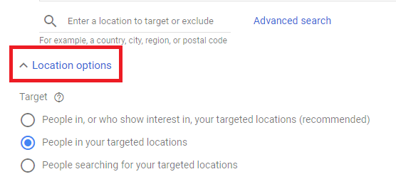 Example of location options