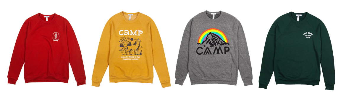 Four sweatshirts from Camp Brand Goods.