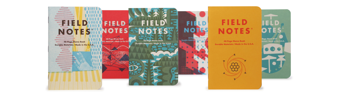 Six Field Notes notebooks with graphic covers