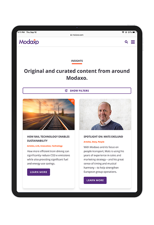 The Modaxos Insights page is seen on an iPad