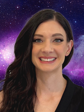 Jessie's headshot on a galaxy background