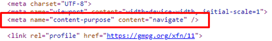 A screenshot shows metadata with the name content-purpose