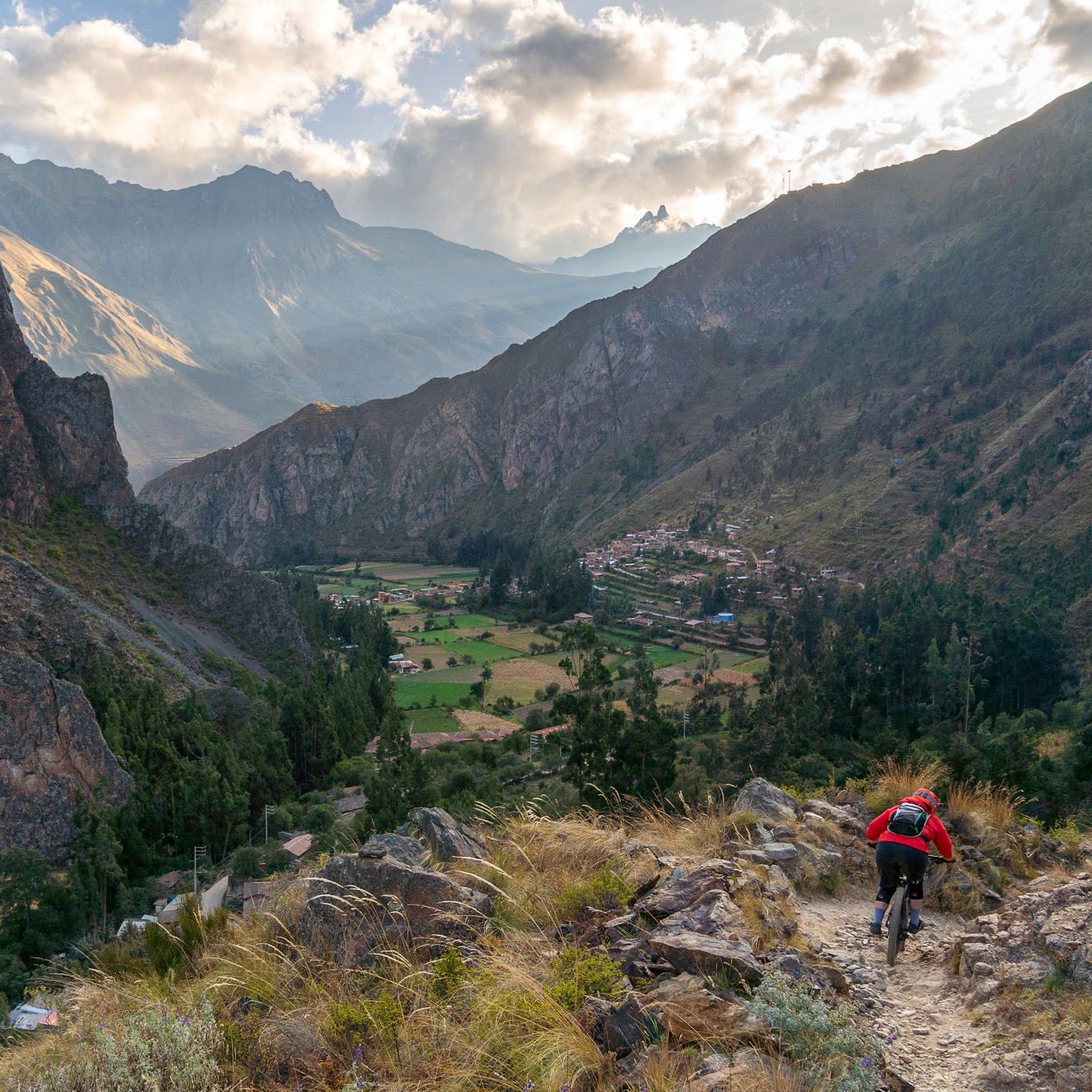 Emma mountain biking in down the Andes in Peru.