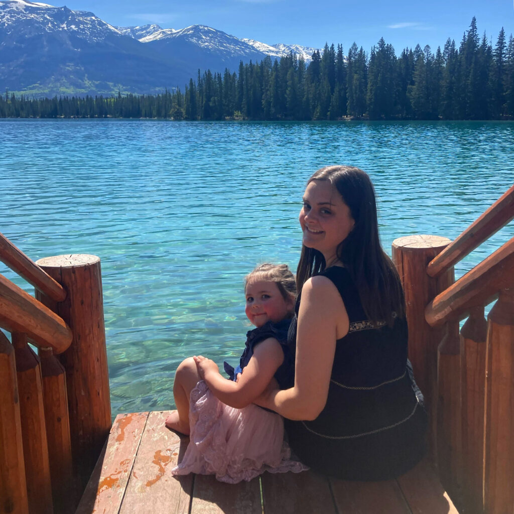 Amy and her daughter at a lake