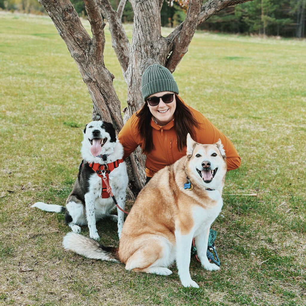 Jen with her two dogs, Penny and Pippin