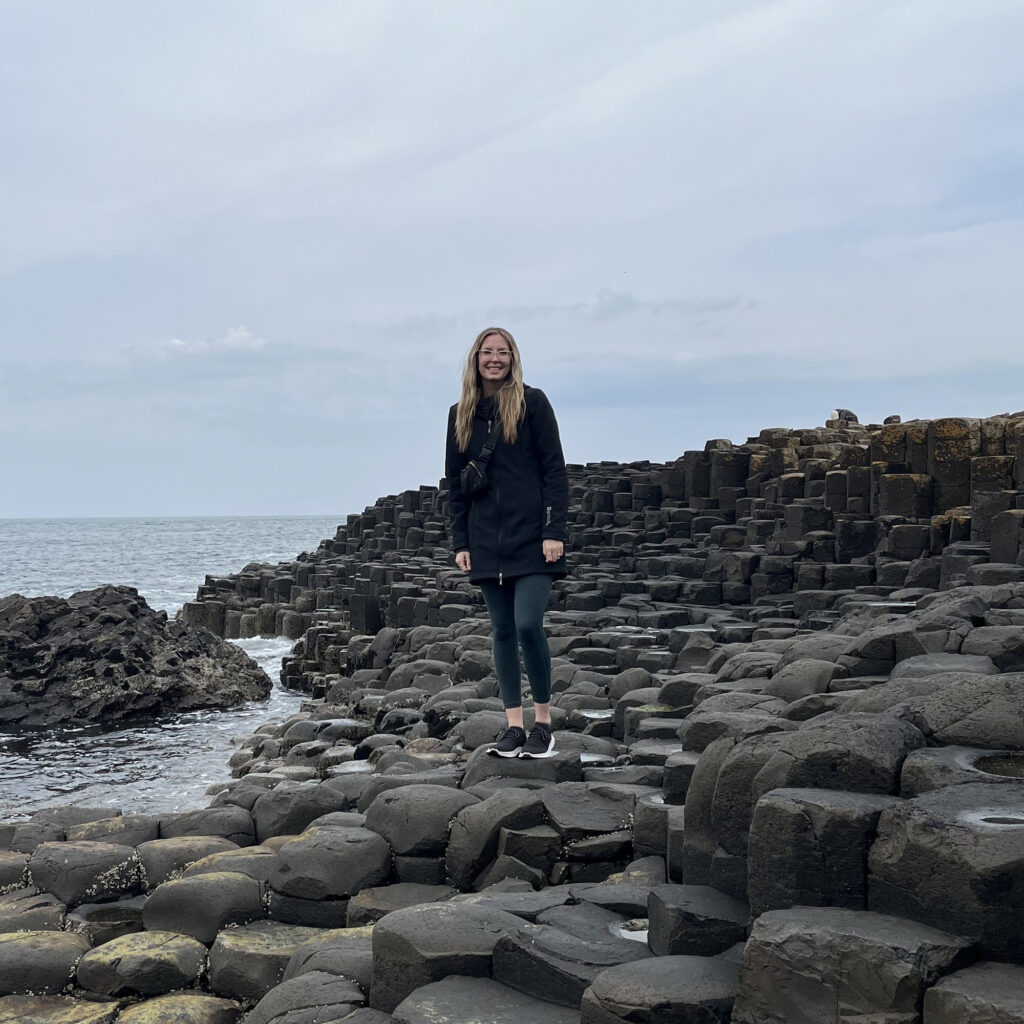 Liz in Ireland on the rocky coast