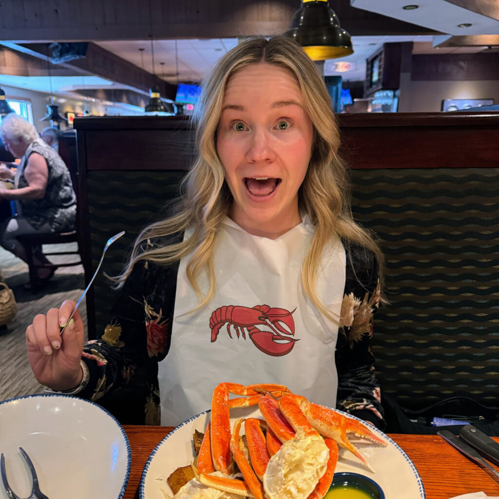 Sammy looking pretty stoked to eat some crab
